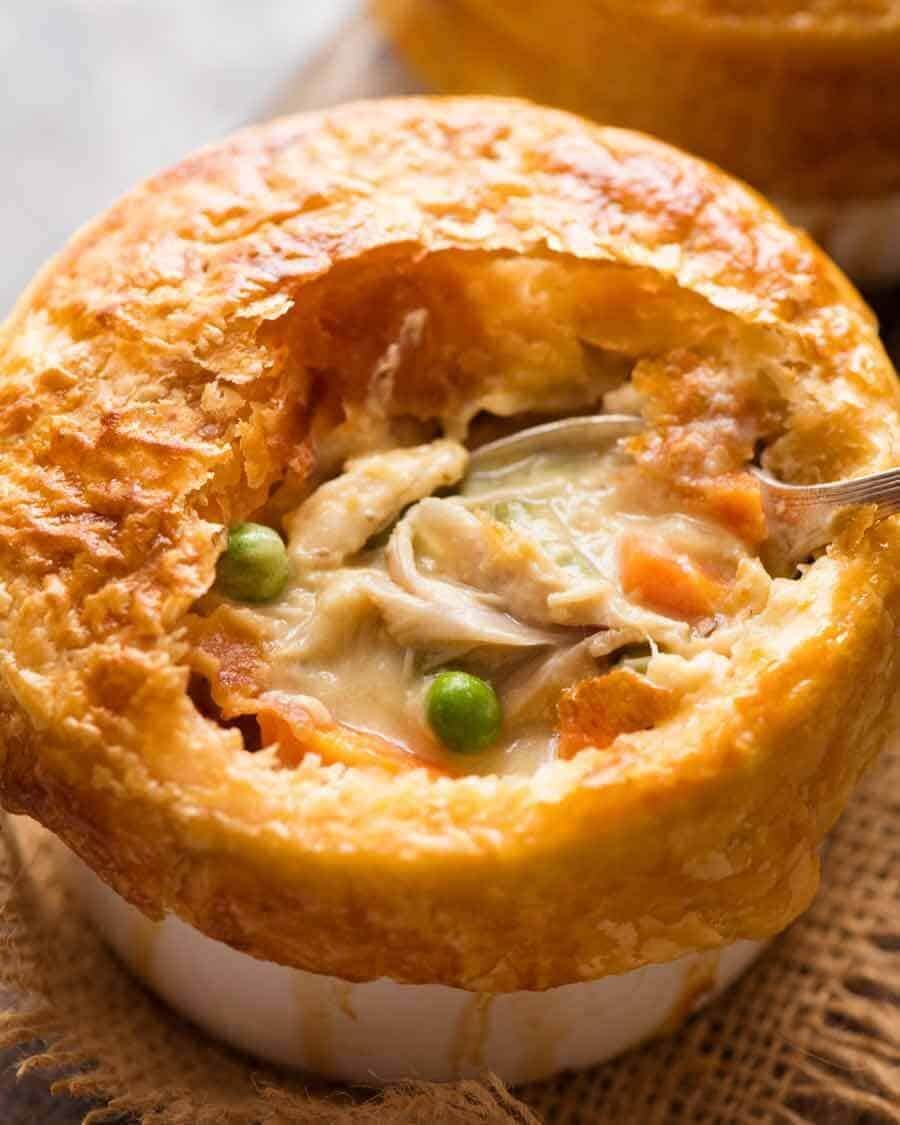 Chicken Pot Pie with Puff Pastry Lids