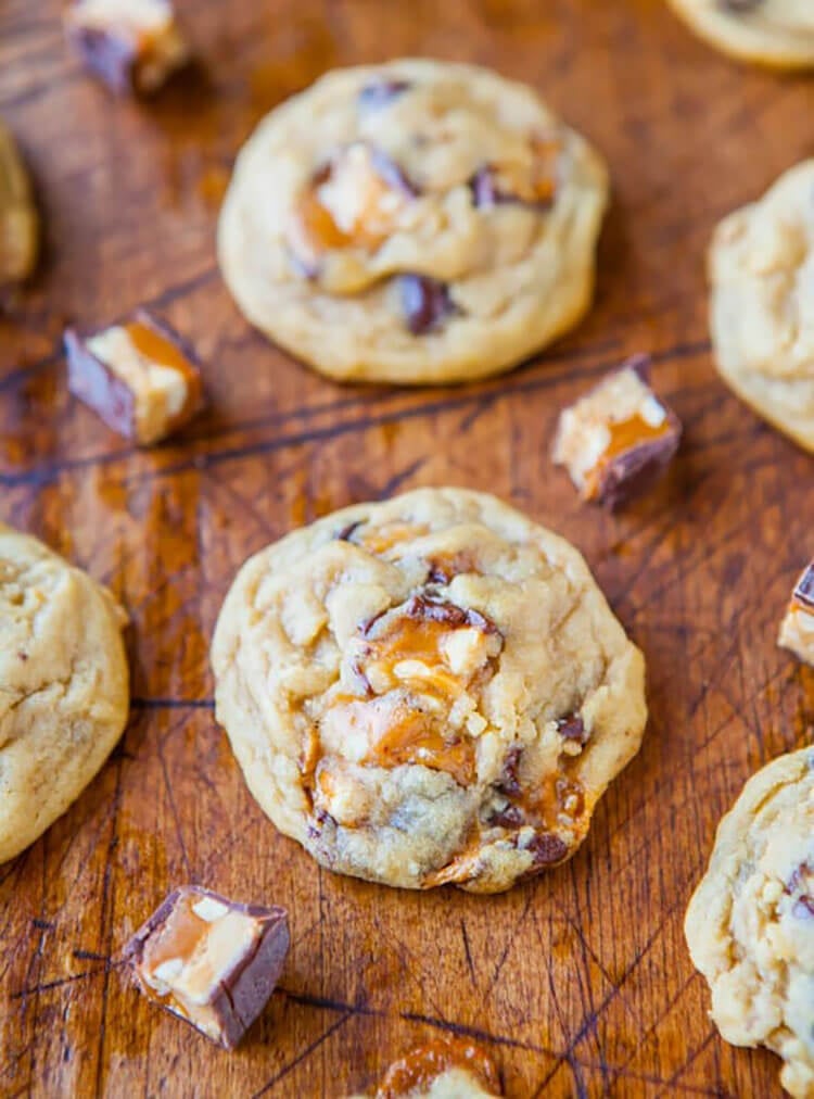 Soft and Chewy Snickers Chocolate Chip Cookies