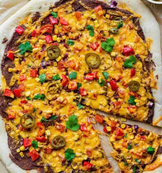 Mexican pizza with jalapenos and red peppers