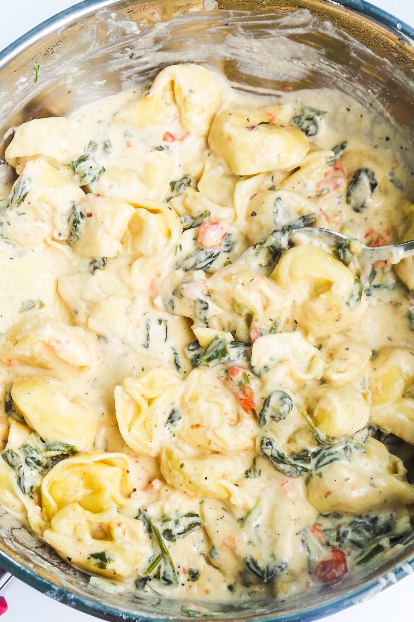 Easy creamy tortellini recipe - super delicious! This tortellini recipe is one of the best dinners I've ever had - creamy, satisfying and I only needed 30 minutes and a pan to make it!