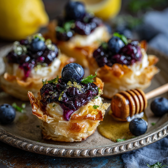 Blueberry Brie Phyllo Cups with Lemon Honey