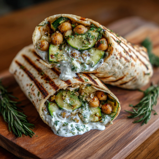 Grilled Zucchini & Feta Chickpea Wrap with Herbed Yogurt