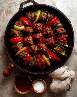 Moroccan Spiral Meatball Zucchini Bake