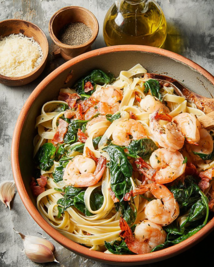 Spinach Shrimp Fettuccine