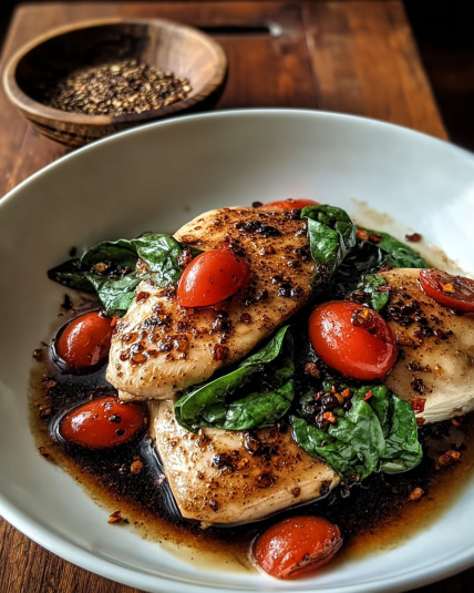 Balsamic Chicken Breast with Spinach and Tomatoes