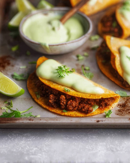 Sheet Pan Tacos With Avocado Crema