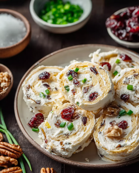 Pineapple Cranberry Cream Cheese Party Pinwheels
