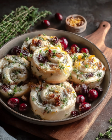 Cranberry Cream Cheese Pinwheels with Feta & Herbs