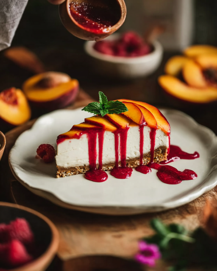 no-bake peach raspberry cheesecake