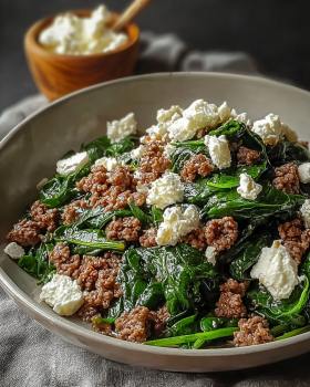 Savory Ground Beef and Spinach Skillet with Feta Delight
