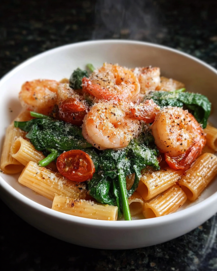 25-Minute Shrimp and Tomato Spinach Rigatoni: Irresistible Flavor