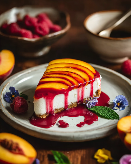 no-bake peach raspberry cheesecake