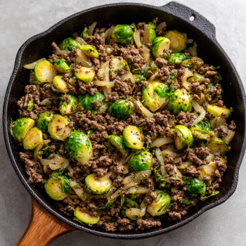 Savory Ground Beef and Brussels Sprouts Skillet in 30 Minutes